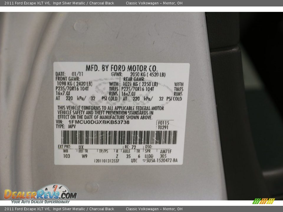 2011 Ford Escape XLT V6 Ingot Silver Metallic / Charcoal Black Photo #19
