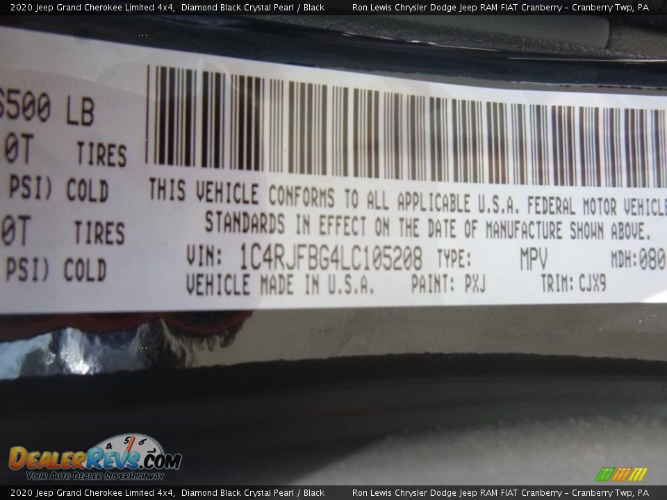 2020 Jeep Grand Cherokee Limited 4x4 Diamond Black Crystal Pearl / Black Photo #16