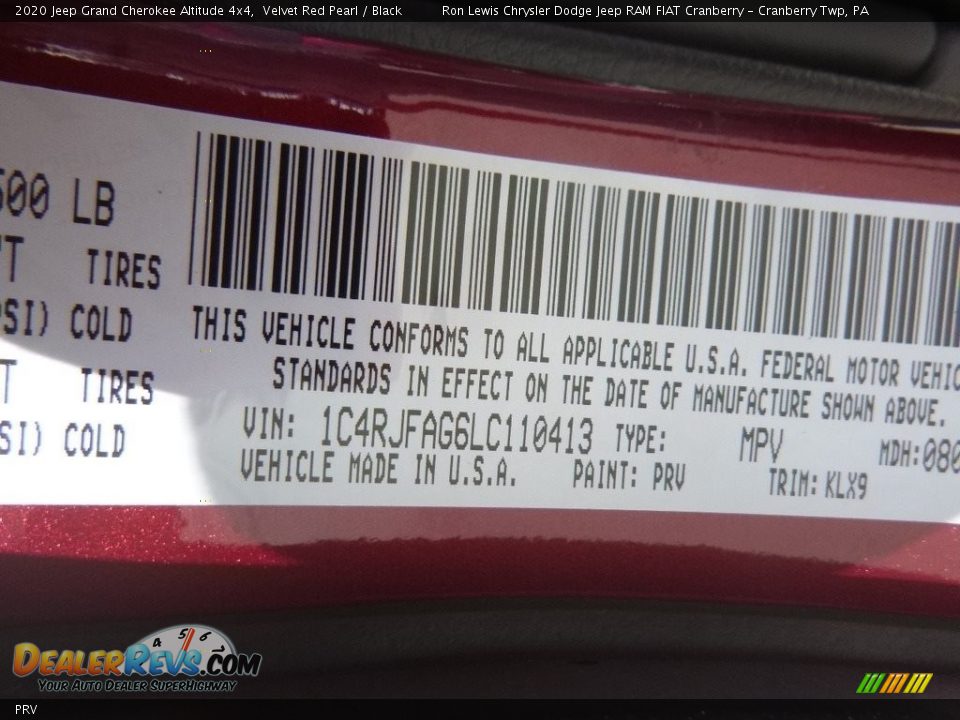 Jeep Color Code PRV Velvet Red Pearl