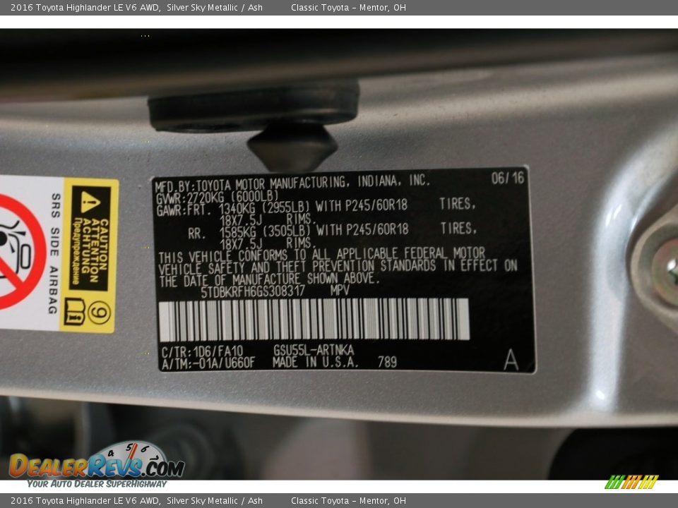 2016 Toyota Highlander LE V6 AWD Silver Sky Metallic / Ash Photo #21