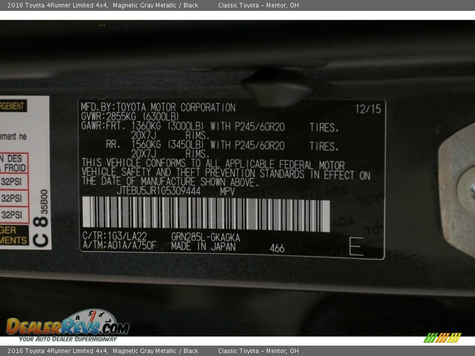 2016 Toyota 4Runner Limited 4x4 Magnetic Gray Metallic / Black Photo #22