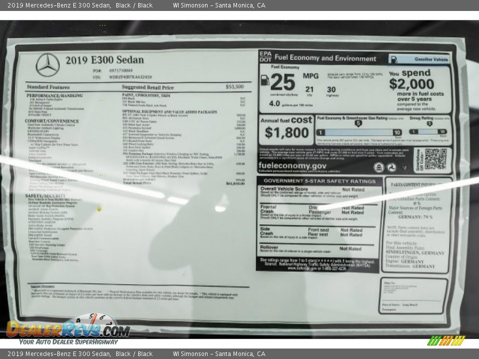 2019 Mercedes-Benz E 300 Sedan Black / Black Photo #17