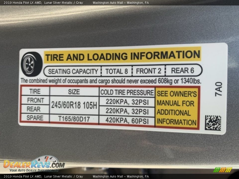 2019 Honda Pilot LX AWD Lunar Silver Metallic / Gray Photo #8