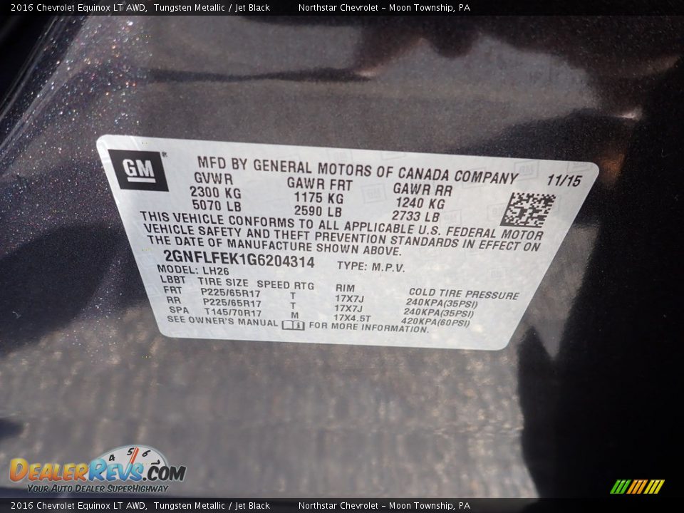 2016 Chevrolet Equinox LT AWD Tungsten Metallic / Jet Black Photo #28