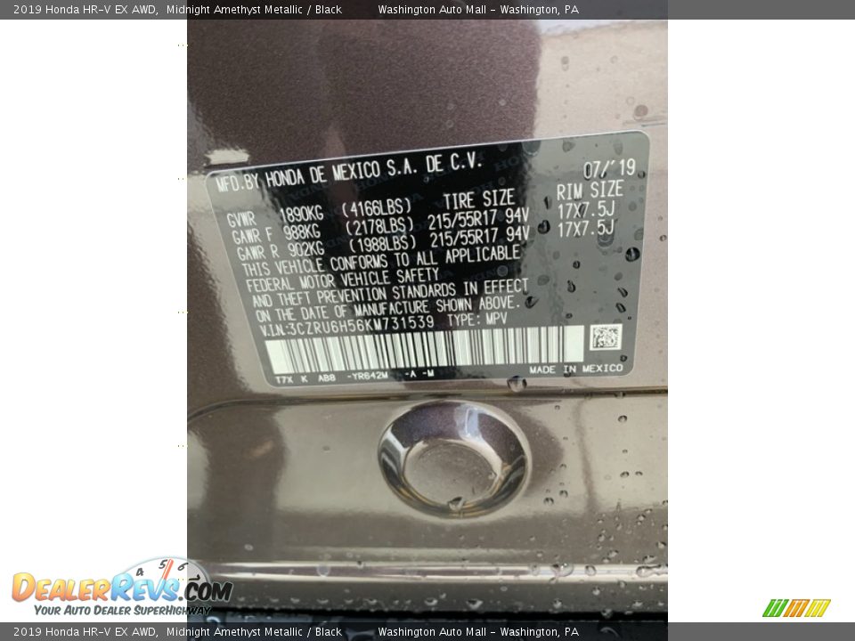 2019 Honda HR-V EX AWD Midnight Amethyst Metallic / Black Photo #9