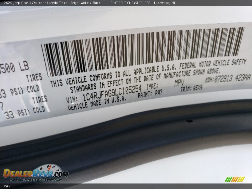 Jeep Color Code PW7 Bright White