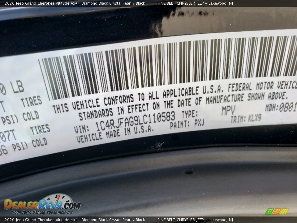 2020 Jeep Grand Cherokee Altitude 4x4 Diamond Black Crystal Pearl / Black Photo #9