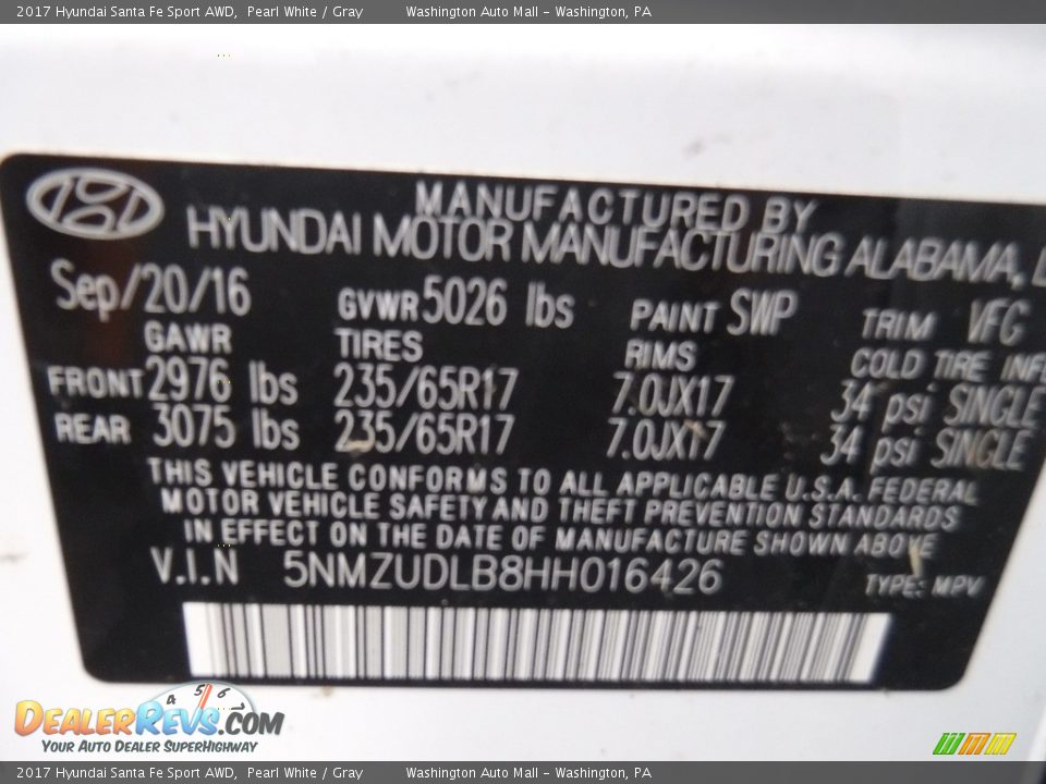 2017 Hyundai Santa Fe Sport AWD Pearl White / Gray Photo #28