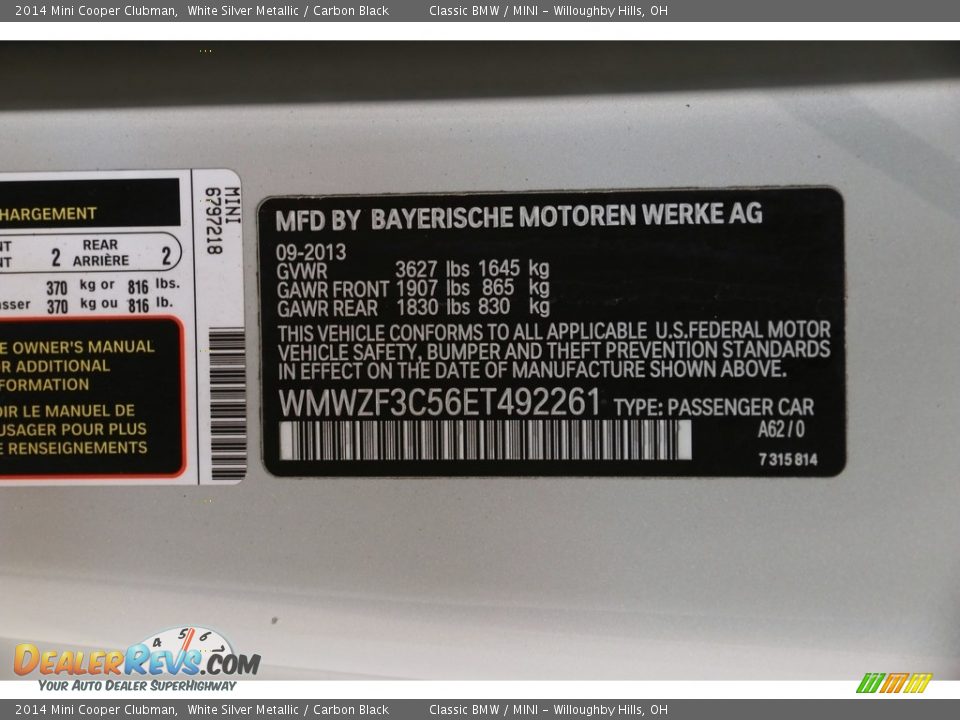 2014 Mini Cooper Clubman White Silver Metallic / Carbon Black Photo #20