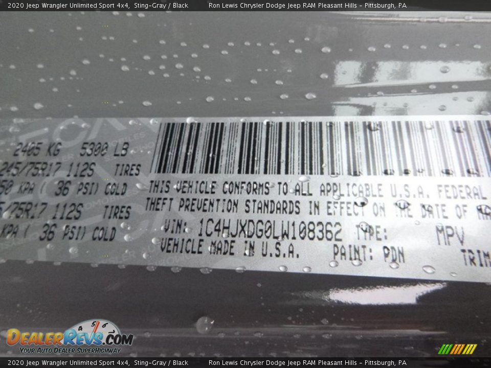 2020 Jeep Wrangler Unlimited Sport 4x4 Sting-Gray / Black Photo #15