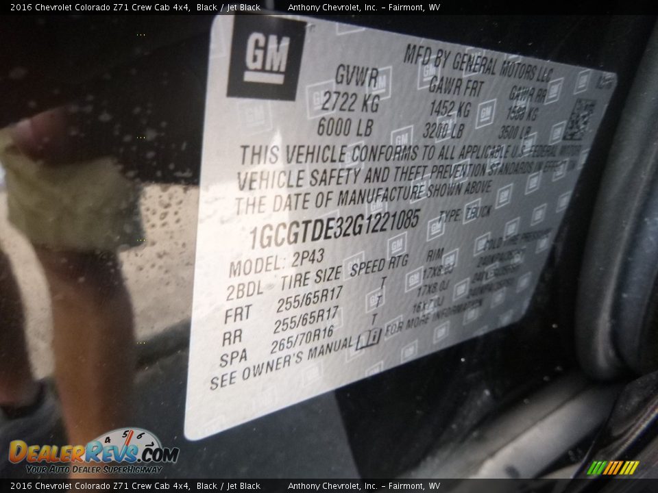 2016 Chevrolet Colorado Z71 Crew Cab 4x4 Black / Jet Black Photo #15