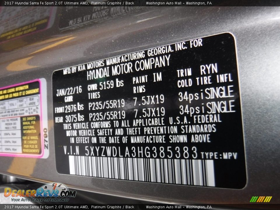 2017 Hyundai Santa Fe Sport 2.0T Ulitimate AWD Platinum Graphite / Black Photo #32