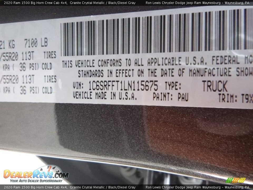 2020 Ram 1500 Big Horn Crew Cab 4x4 Granite Crystal Metallic / Black/Diesel Gray Photo #13