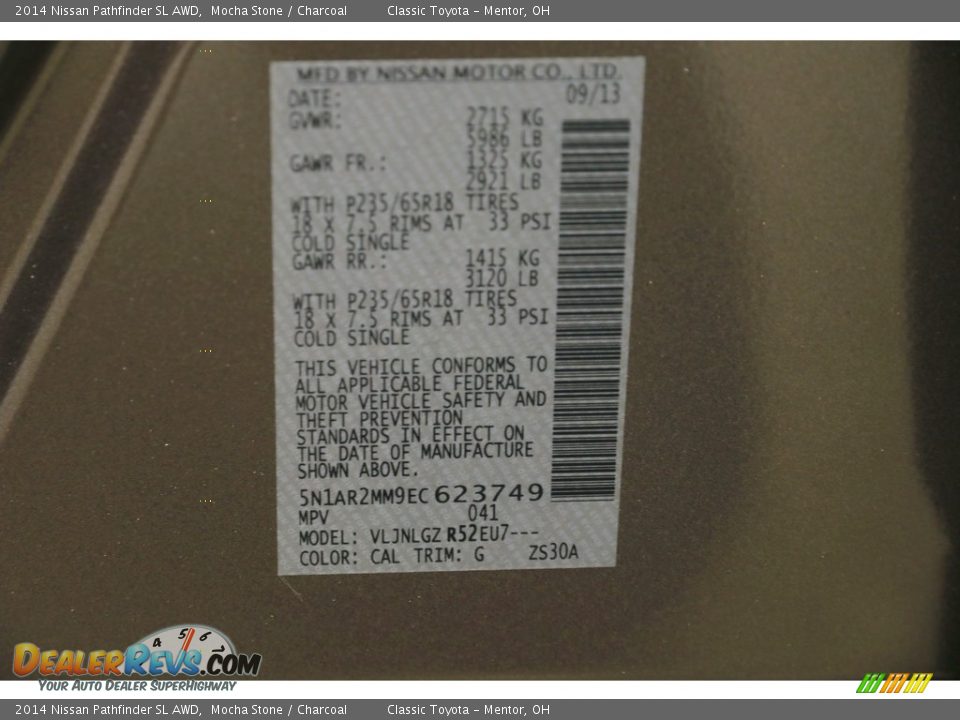 2014 Nissan Pathfinder SL AWD Mocha Stone / Charcoal Photo #25