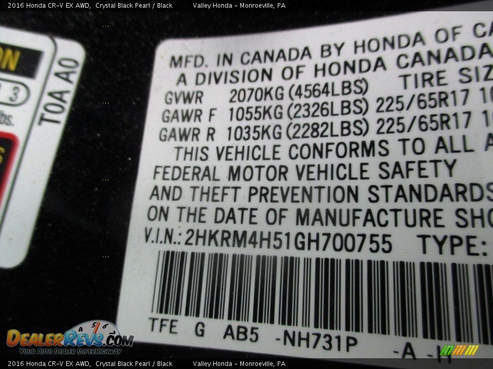 2016 Honda CR-V EX AWD Crystal Black Pearl / Black Photo #19