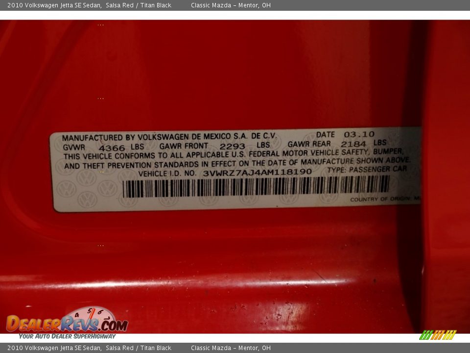 2010 Volkswagen Jetta SE Sedan Salsa Red / Titan Black Photo #19