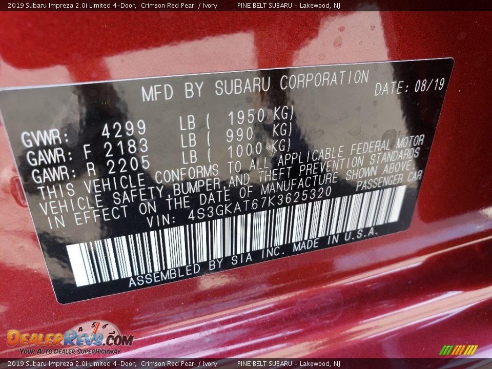 2019 Subaru Impreza 2.0i Limited 4-Door Crimson Red Pearl / Ivory Photo #9