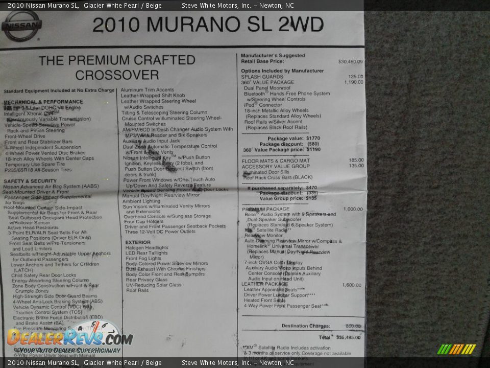 2010 Nissan Murano SL Glacier White Pearl / Beige Photo #34