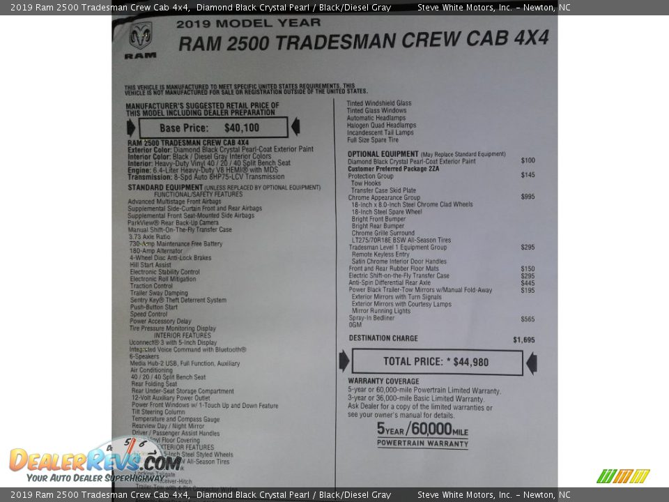 2019 Ram 2500 Tradesman Crew Cab 4x4 Diamond Black Crystal Pearl / Black/Diesel Gray Photo #28