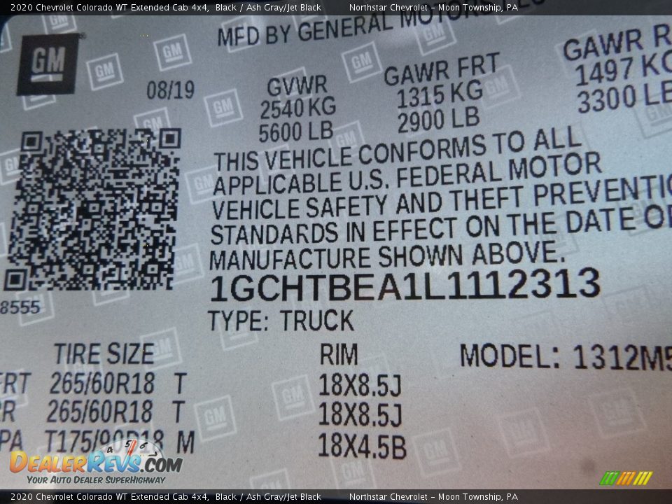 2020 Chevrolet Colorado WT Extended Cab 4x4 Black / Ash Gray/Jet Black Photo #15