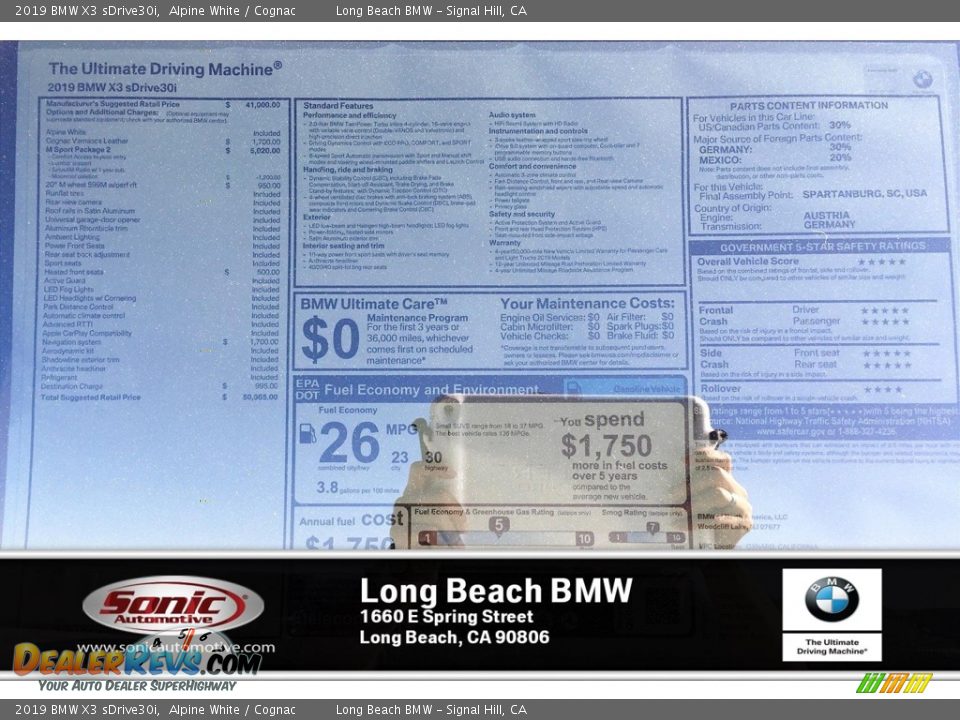 2019 BMW X3 sDrive30i Alpine White / Cognac Photo #10