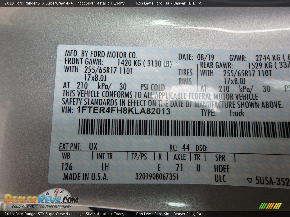 2019 Ford Ranger STX SuperCrew 4x4 Ingot Silver Metallic / Ebony Photo #10