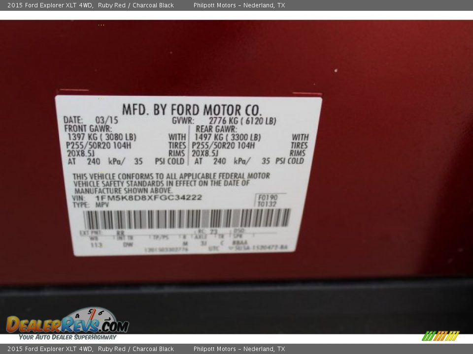 2015 Ford Explorer XLT 4WD Ruby Red / Charcoal Black Photo #32