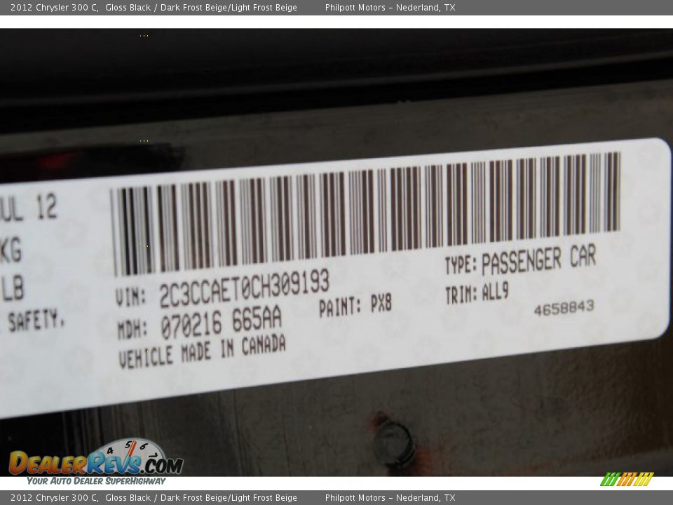 2012 Chrysler 300 C Gloss Black / Dark Frost Beige/Light Frost Beige Photo #30