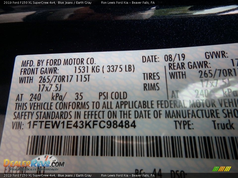 2019 Ford F150 XL SuperCrew 4x4 Blue Jeans / Earth Gray Photo #10