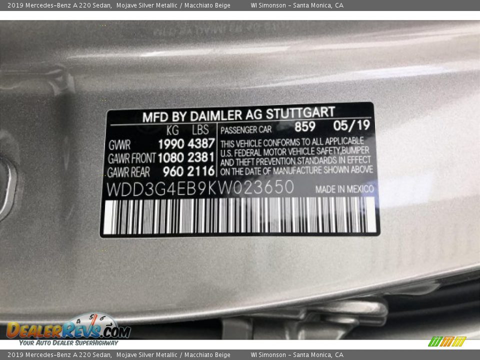 2019 Mercedes-Benz A 220 Sedan Mojave Silver Metallic / Macchiato Beige Photo #11