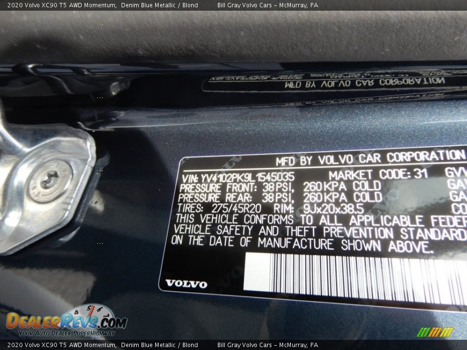 2020 Volvo XC90 T5 AWD Momentum Denim Blue Metallic / Blond Photo #11