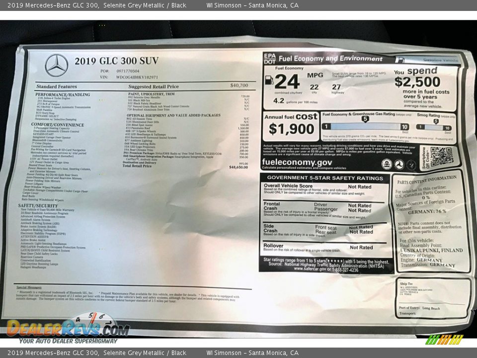 2019 Mercedes-Benz GLC 300 Selenite Grey Metallic / Black Photo #10