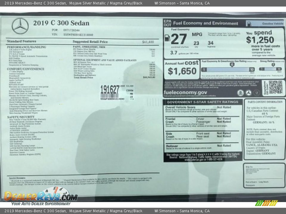 2019 Mercedes-Benz C 300 Sedan Mojave Silver Metallic / Magma Grey/Black Photo #10