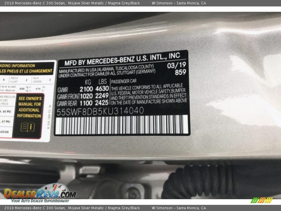 2019 Mercedes-Benz C 300 Sedan Mojave Silver Metallic / Magma Grey/Black Photo #11