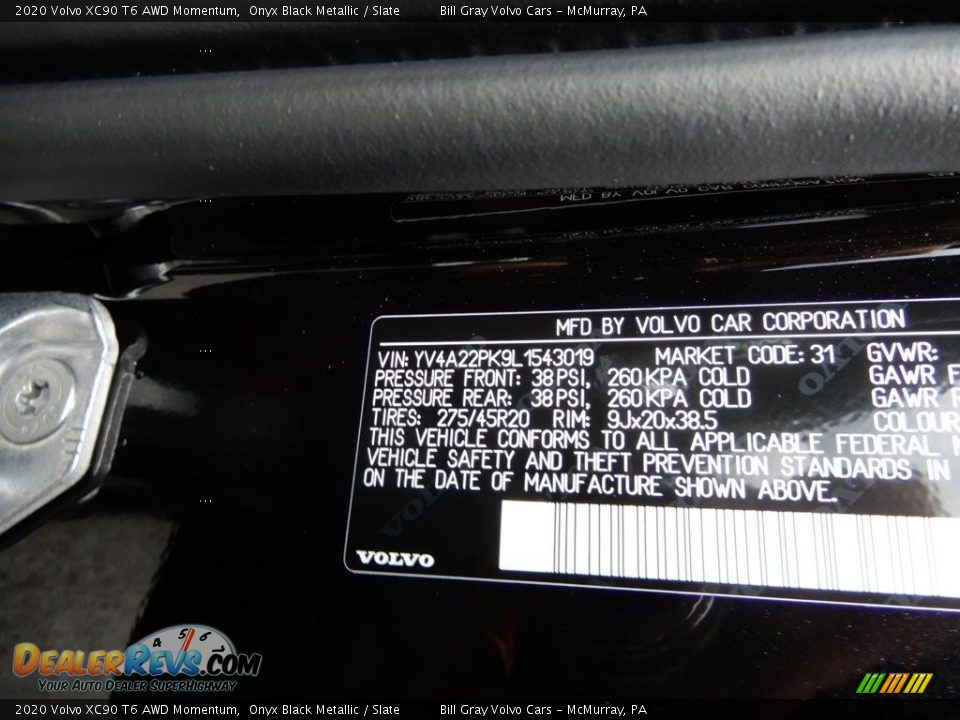 2020 Volvo XC90 T6 AWD Momentum Onyx Black Metallic / Slate Photo #11