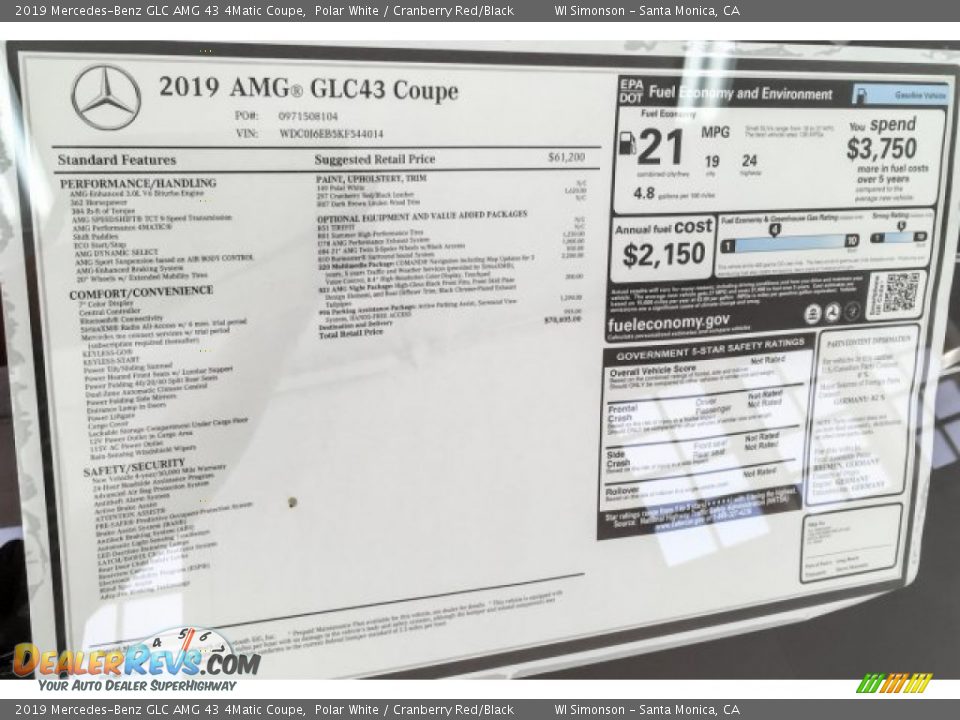 2019 Mercedes-Benz GLC AMG 43 4Matic Coupe Window Sticker Photo #10