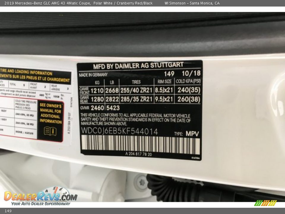 Mercedes-Benz Color Code 149 Polar White