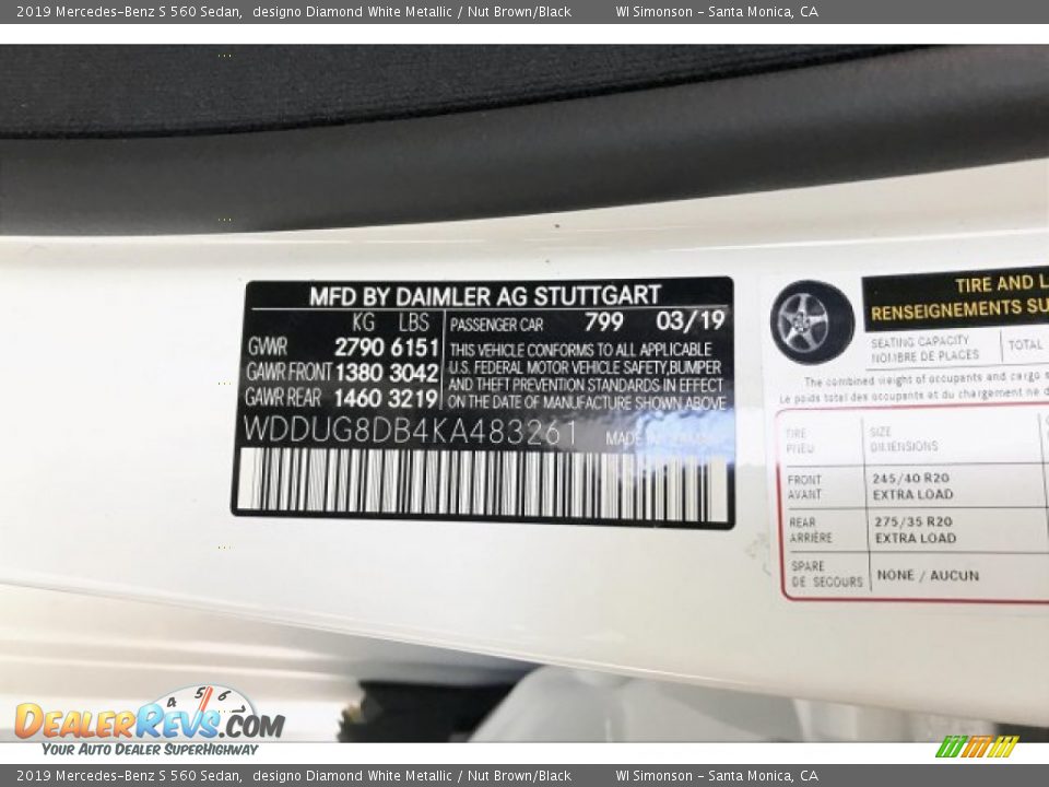 2019 Mercedes-Benz S 560 Sedan designo Diamond White Metallic / Nut Brown/Black Photo #11