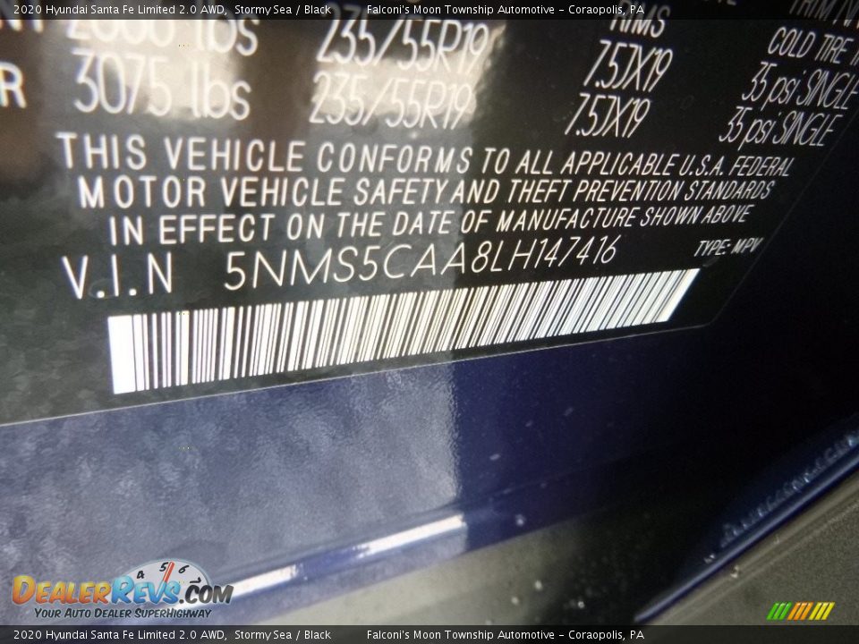 2020 Hyundai Santa Fe Limited 2.0 AWD Stormy Sea / Black Photo #12