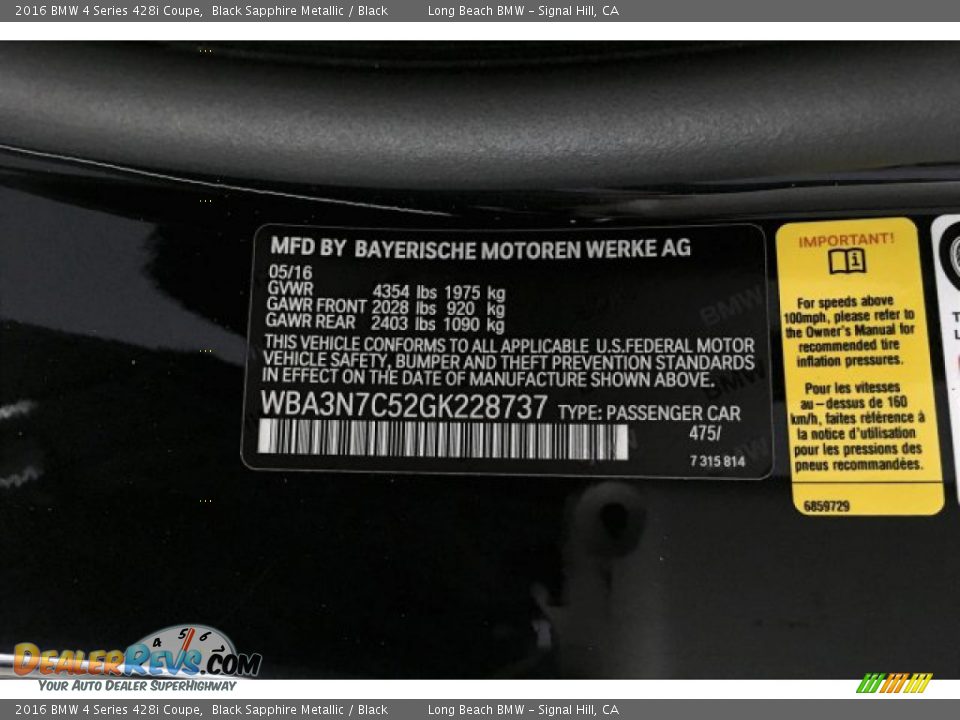 2016 BMW 4 Series 428i Coupe Black Sapphire Metallic / Black Photo #19