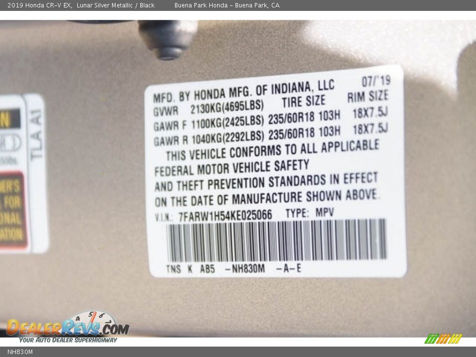 Honda Color Code NH830M Lunar Silver Metallic