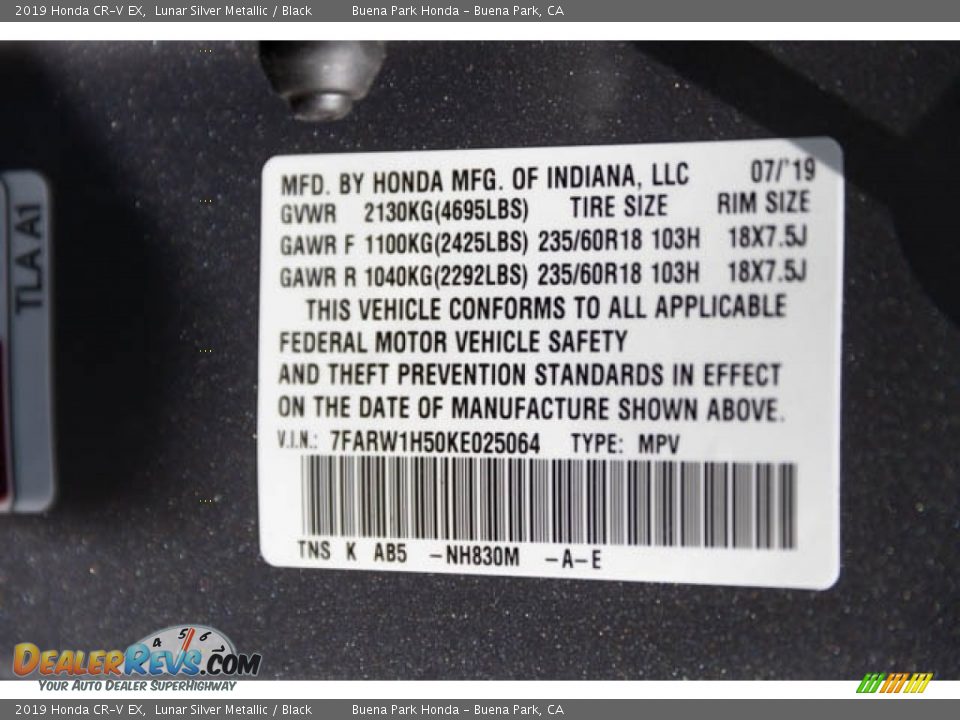 2019 Honda CR-V EX Lunar Silver Metallic / Black Photo #36