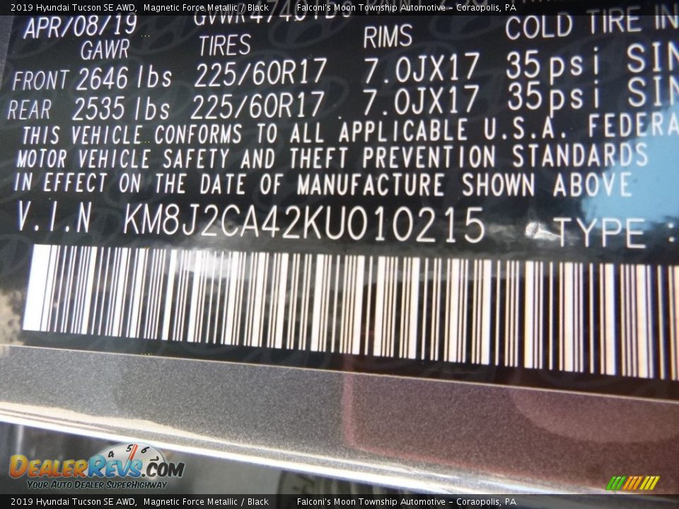 2019 Hyundai Tucson SE AWD Magnetic Force Metallic / Black Photo #12