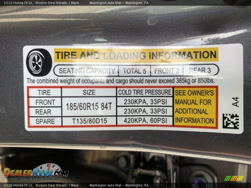 Info Tag of 2019 Honda Fit LX Photo #8