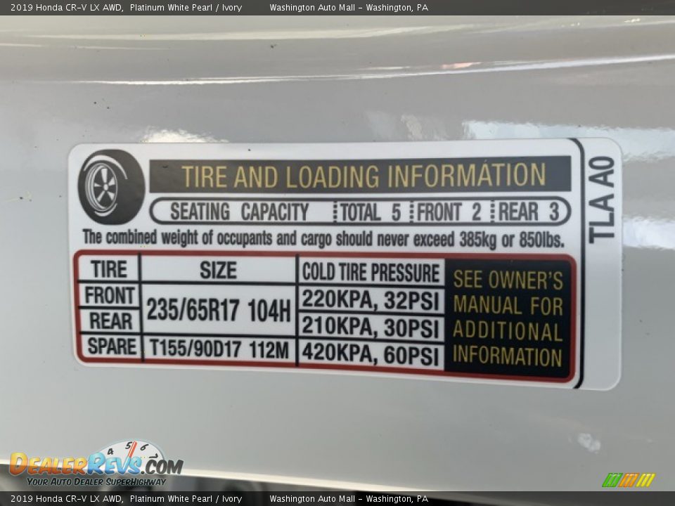 2019 Honda CR-V LX AWD Platinum White Pearl / Ivory Photo #8