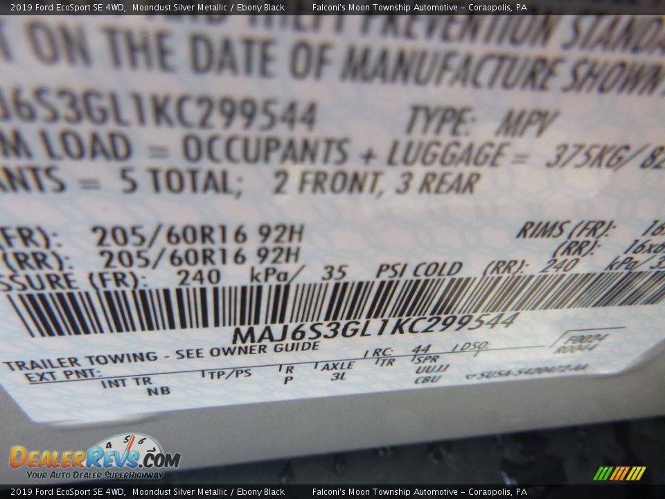 2019 Ford EcoSport SE 4WD Moondust Silver Metallic / Ebony Black Photo #12