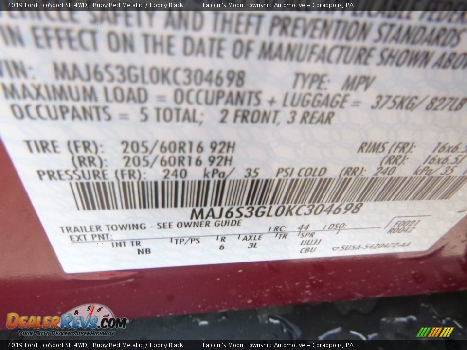 2019 Ford EcoSport SE 4WD Ruby Red Metallic / Ebony Black Photo #12