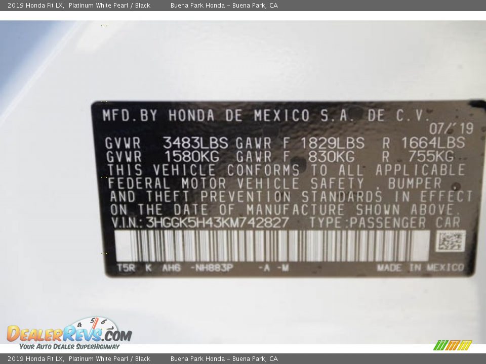2019 Honda Fit LX Platinum White Pearl / Black Photo #35