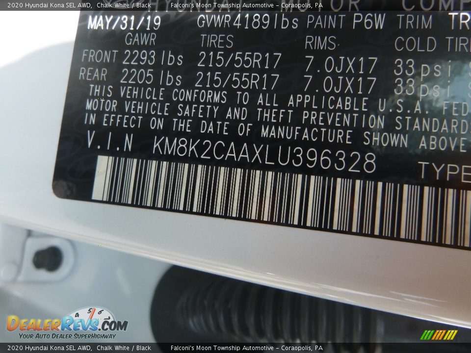 2020 Hyundai Kona SEL AWD Chalk White / Black Photo #12