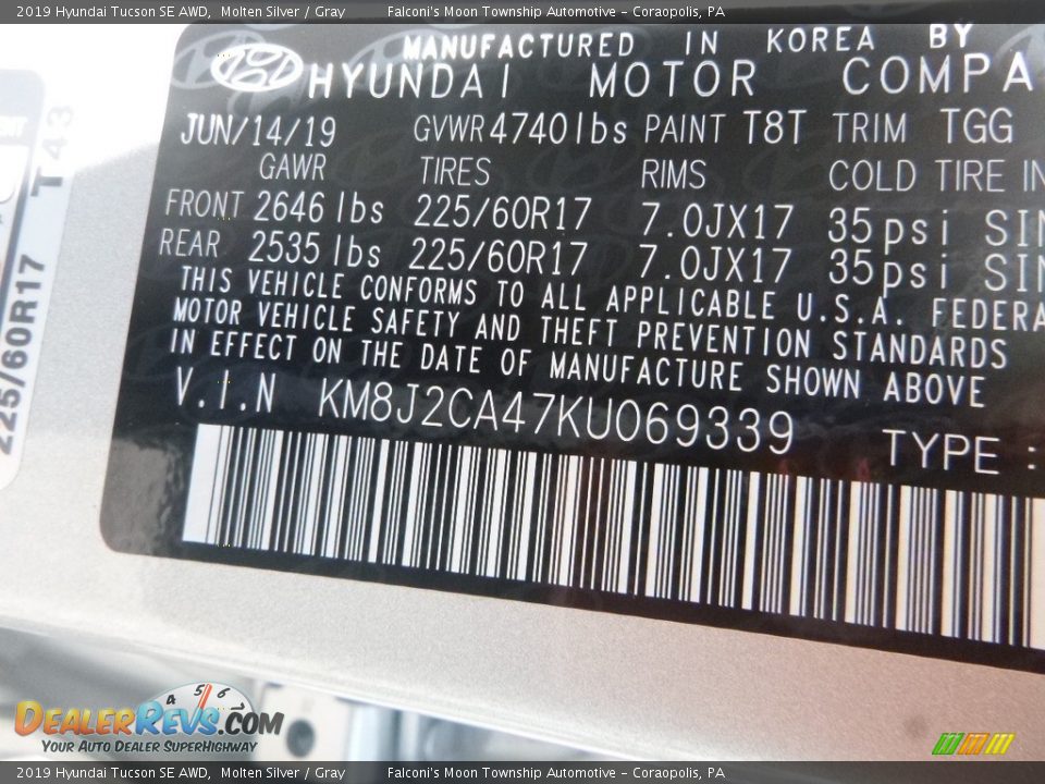 2019 Hyundai Tucson SE AWD Molten Silver / Gray Photo #12